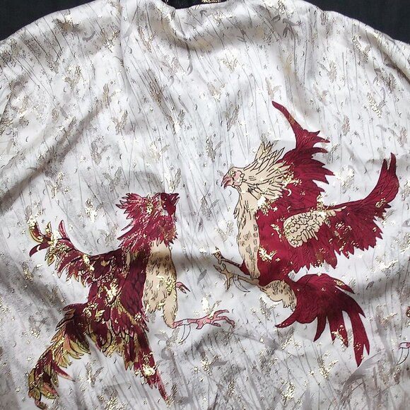 Vintage Silk Boy Rooster Phoenix Metallic Gold Button Shirt - Picture 8 of 8
